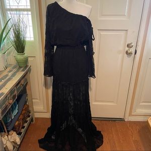 Rachel Zoe Black Lace One Shoulder Maxi Dress